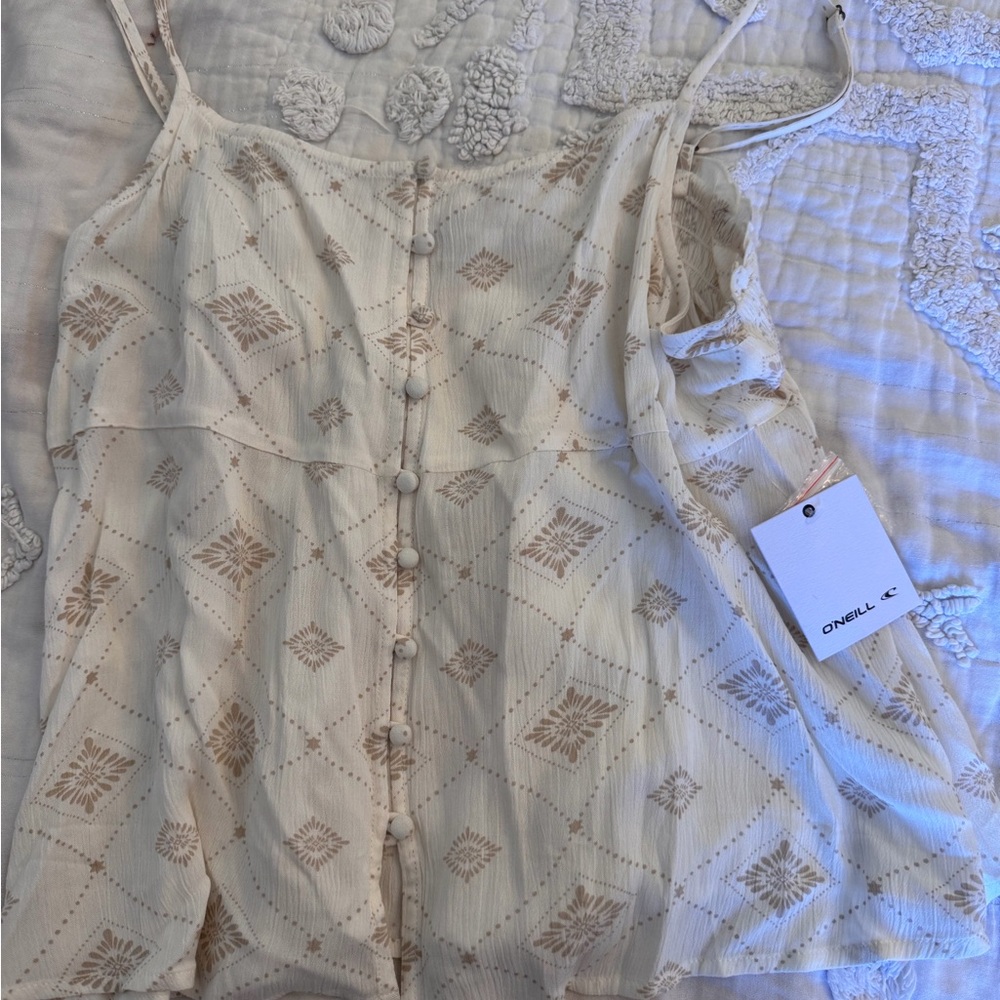 O'Neill Cream and Tan Printed Button-Front Cami